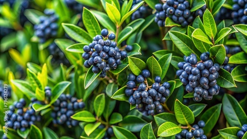 Close-Up Of privet berries Background. Branches of Ligustrum sinense or Chinese privet, in the garden. Plant Privet (Ligustrum vulgare) with berries