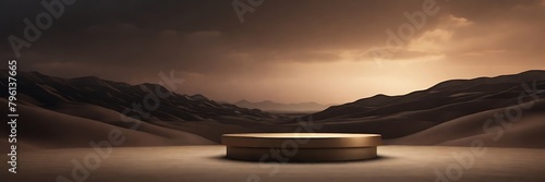 Podium of sand with starry night with circular display 3D render for product and beauty placement blue tones in the night desert minimal background for showcasing product dunes cosmetics