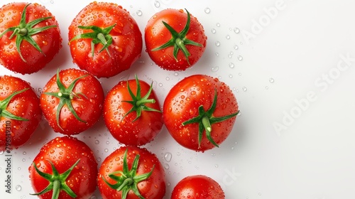 Lush top view of a cluster of ripe tomatoes, showcasing the rich lycopene content, ideal for health-focused advertising, isolated on white, studio lighting