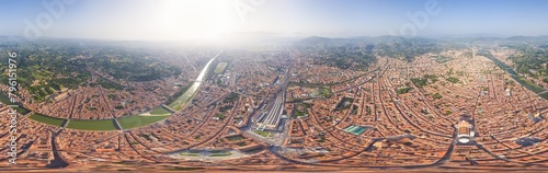 Florence, Italy. General view of the city on a sunny day. Arno River. Panorama 360. Aerial view
