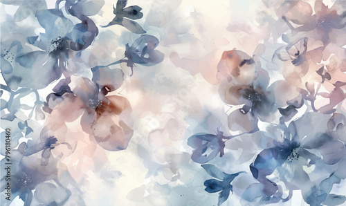 watercolor background flowers pattern, pink blue pastel colors