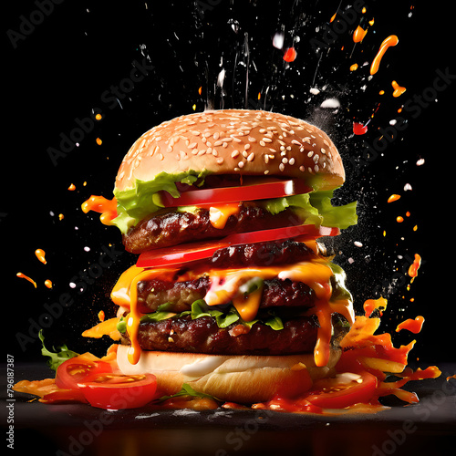 Hamburfer Food Sandwich beef,party Burger, Appetizing hamburger,Maxi hamburger double cheeseburger.
