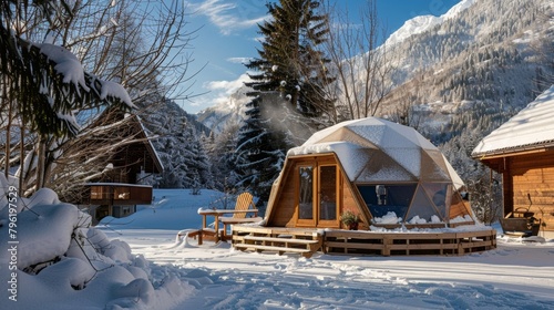 The igloo is tucked away in a secluded area offering privacy and tranquility making it the perfect escape from the hustle and bustle of daily life. 2d flat cartoon.