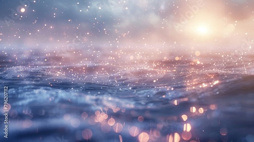 Defocused seashore with ling stars dancing on the rippling water creating a dreamy and ethereal ambiance. .
