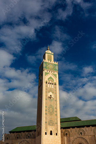 The Hassan II Mosque in Casablanca and blue sky with clouds