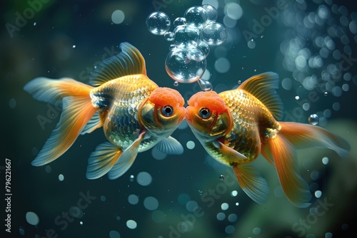 Goldfish Kisses - Love in Water with Nubes of Bubbles. Perfect for February 14 and Pet Lovers
