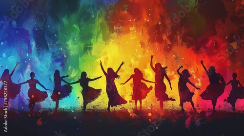 dancing women with colorful abstract background