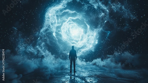 Man standing in front of a portal to another dimension