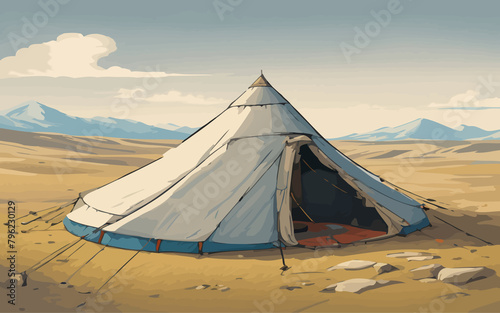 A tent in the steppes of Central Asia.
