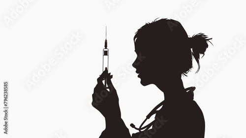 Silhouette of female doctor with syringe and ampule o