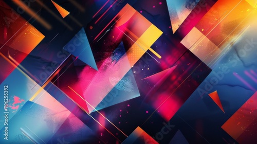 Vibrant geometric shapes forming a dynamic abstract background for flyers