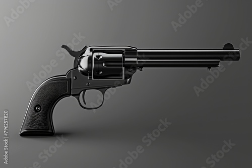 A revolver with a black barrel on a gray background. Ideal for firearms or security concepts