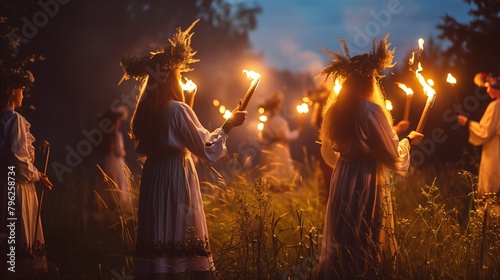 Slavic rituals on Kupala night. Midsummer holiday, early summer holiday, solstice. Lighting a bonfire, fortune telling, weaving wreaths. National celebration