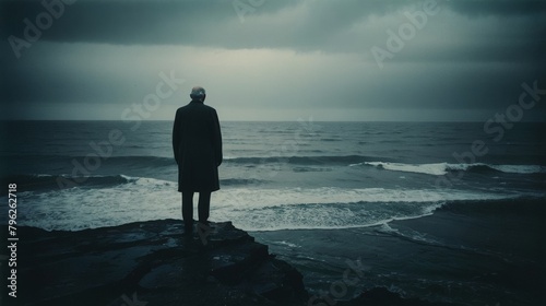 海を眺める老人男性,Generative AI AI画像