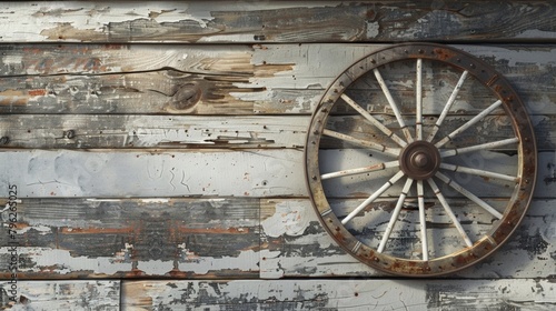 Blank mockup of brewery tour signage featuring a vintage wagon wheel and distressed wood for a western feel. .