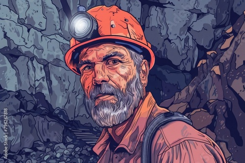 A man wearing a hard hat stands in front of a cave entrance. Ideal for construction or exploration concepts