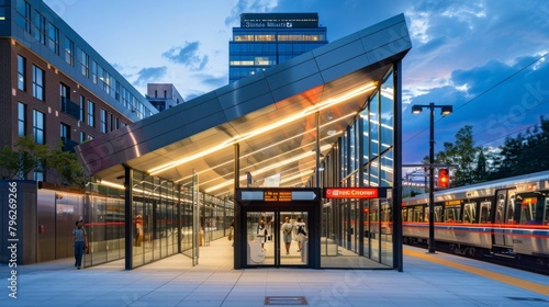The exterior of a modern subway station, its sleek architecture and vibrant signage signaling the gateway to a city's efficient and accessible public transit system.