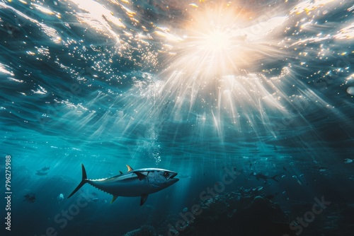 Tuna fish swimming in the ocean water