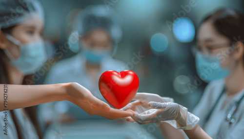 Heart transplant and organ donation concept. Hand is giving red heart.generative ai