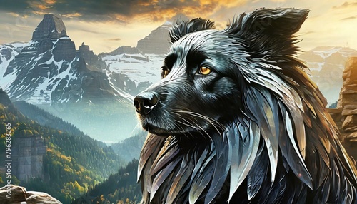 Platinum Beard Eagle Dog - A dog with the sharp eyes and beak of an eagle, sporting 