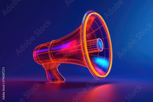 A vibrant red and blue megaphone against a blue backdrop. Ideal for promotional and advertising purposes