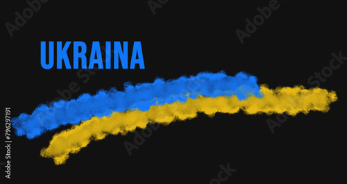 Baner, wektor, flaga Ukrainy na czarnym tle. Ślad lotniczej chmury. Dwa kolory.