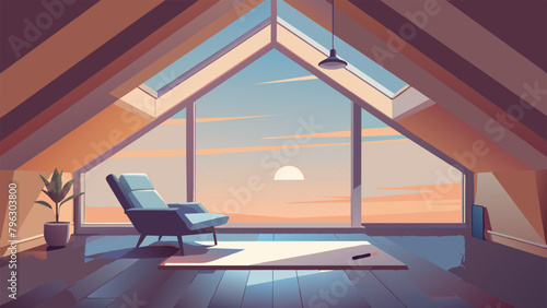 A meditation space in a converted attic featuring a rustic wooden floor a comfortable recliner and a large skylight that brings in a soft glow.