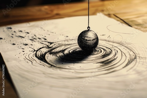 Black and white drawing of a sphere on a table. Suitable for educational materials