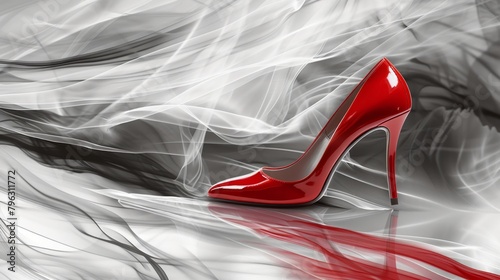 Striking red stilettos caught mid-motion in a dynamic pose on a bicolor backdrop