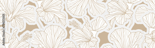 Beige minimalistic floral vector design with hibiscus flowers from different angles.