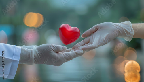 Heart transplant and organ donation concept. Hand is giving red heart.generative ai