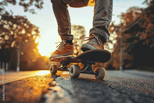 Teenager with skateboard weekend hobby in skate park generative ai technology