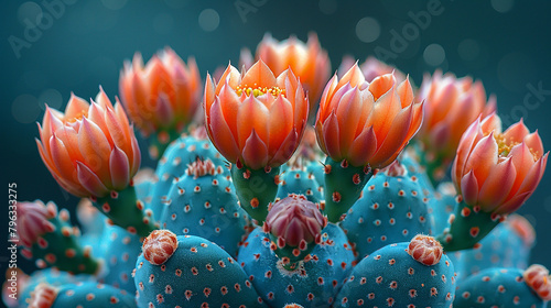 Close-up of a cactus with sharp spines and colorful flower buds