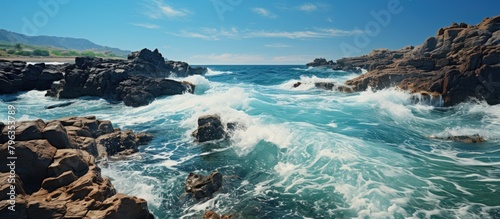 Rocky coast of the island of Crete, Greece. Panoramic view