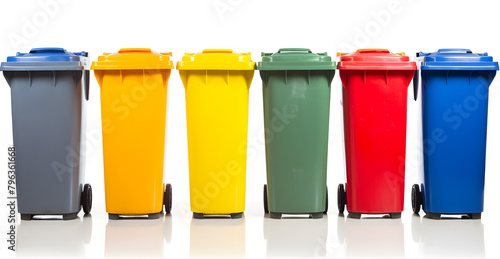 A row of colorful garbage cans. Illustration on the white background. 