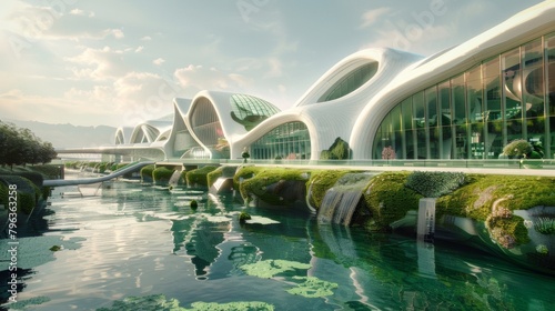 A futuristiclooking factory built on the banks of a pristine glistening river with an extensive drainage network. Pipes carry the brilliant green algae from the nearby sea into the .