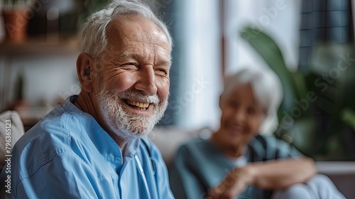 nurse doctor senior care caregiver help assistence retirement home nursing elderly health support man happy talking conversation help --ar 16:9 Job ID: 0a101b91-9f98-4229-a962-7d937c6cb090