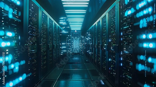 a hallway with rows of computer servers
