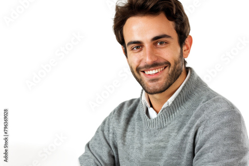 Serene Smiles with Man and Laptop On Transparent Background.