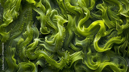 A striking image of nematodes entangled in a thick mat of tangled green algae in a stagnant pool their intricate movements creating