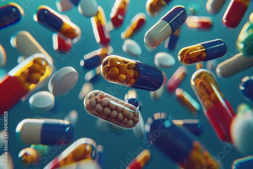 Assorted Pills and Capsules in Blue