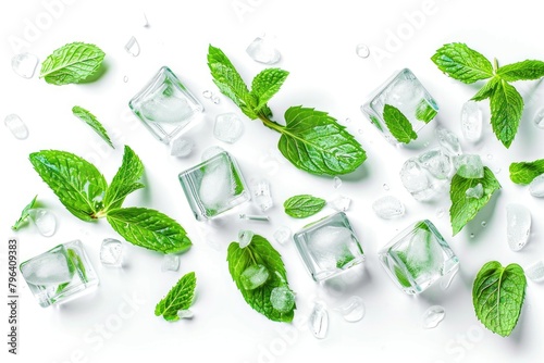 Refreshing ice cubes with mint leaves, perfect for summer drinks