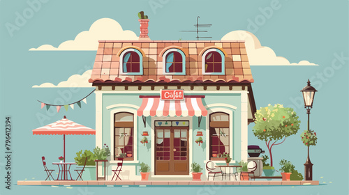Cute European style house with cafe mansard and tile