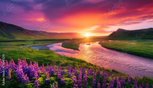 "Rivers of Fire: Dramatic Sunset in the Icelandic Highlands"