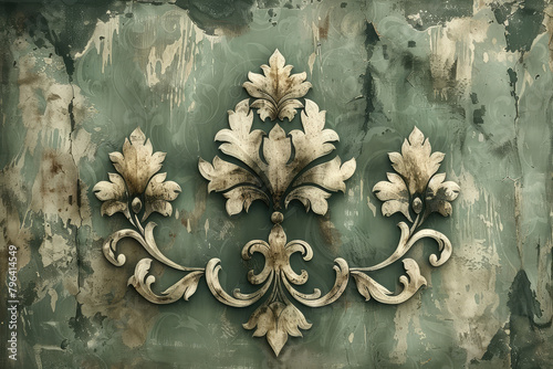  old and stained damask pattern, muted colors. Created with Ai