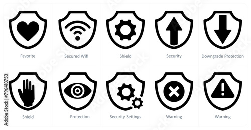 A set of 10 Security icons as favorite, secured wifi, shield, security