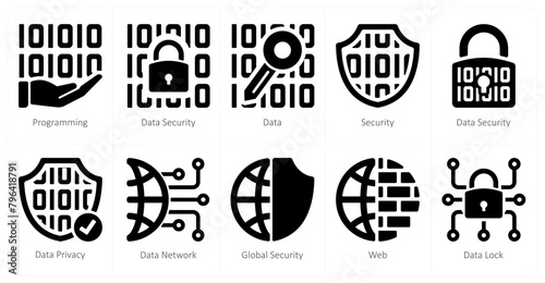 A set of 10 Security icons as programming, data security, data