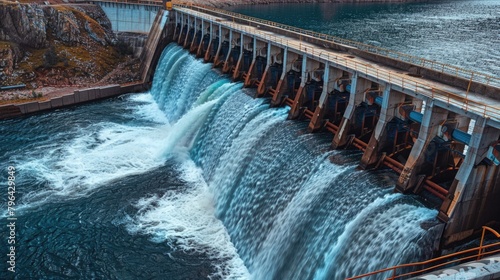 A dam with water flowing out, suitable for environmental themes