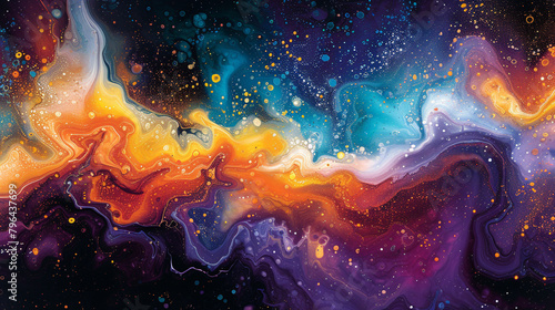 Ink explosions morph into cosmic landscapes, inviting viewers to ponder the mysteries of the universe in abstract form.