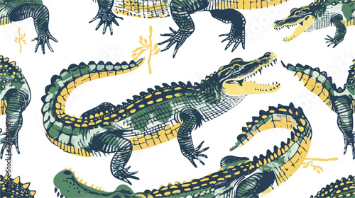 Hand drawing cute crocodile seamless pattern vector i